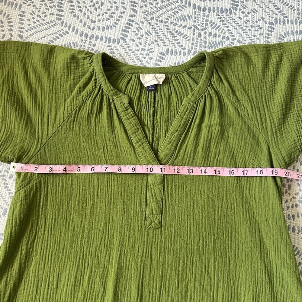 100% COTTON Gauzy Mini Dress with POCKETS in Olive Green | S - Picture 5 of 6